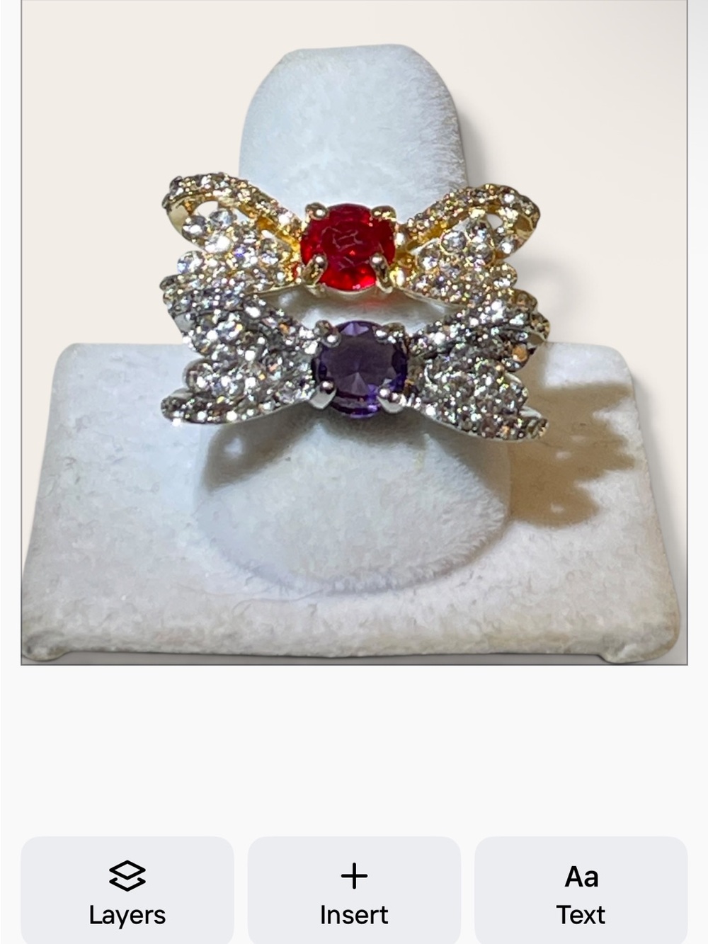 Dual-Color Crystal BowRing in Red and Purple